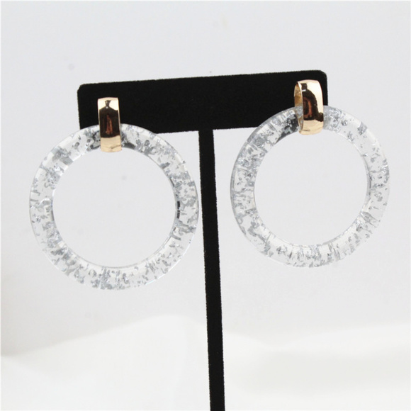 Silver Flecked Clear Hooped Earrings - Picture 2 of 4